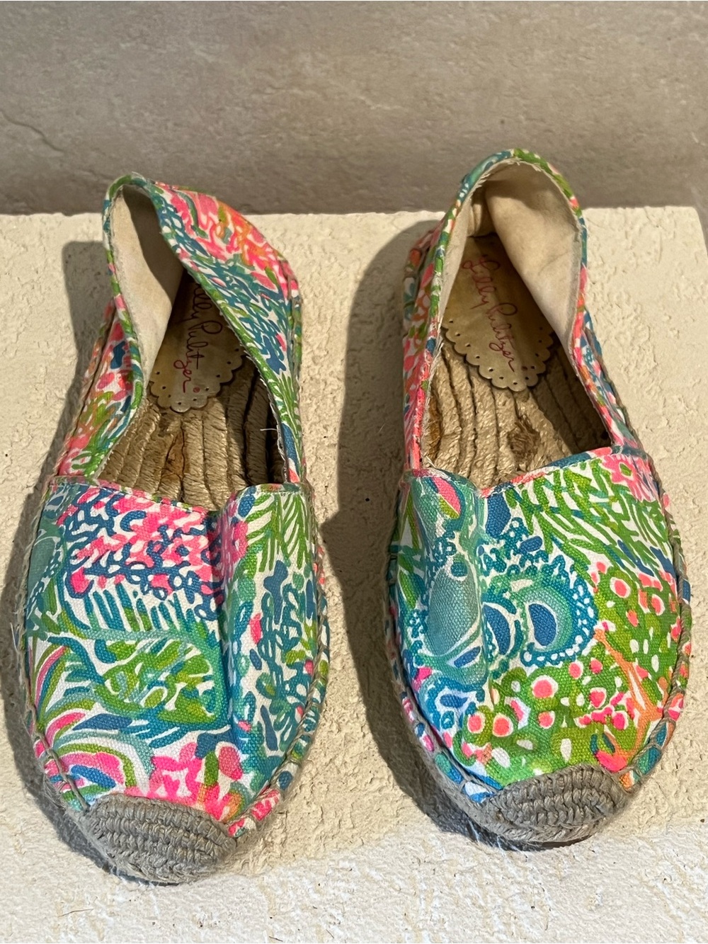 Lilly Pulitzer Lia Lovers Coral jute green blue pink espadrille shoes flats sz 7